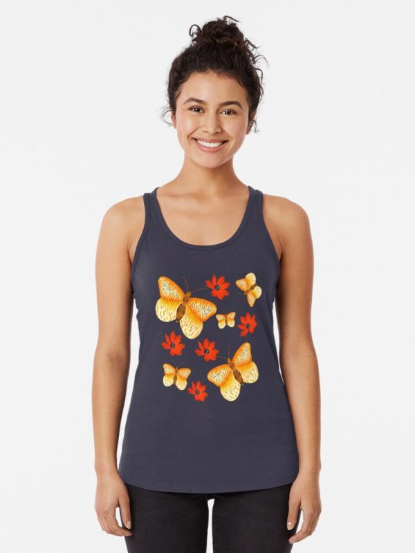 Yellow Butterflies and Red Flowers Racerback Tank Top