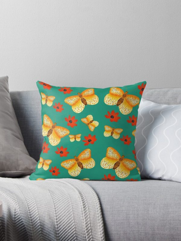 Pillow Cover with Butterflies and Flowers