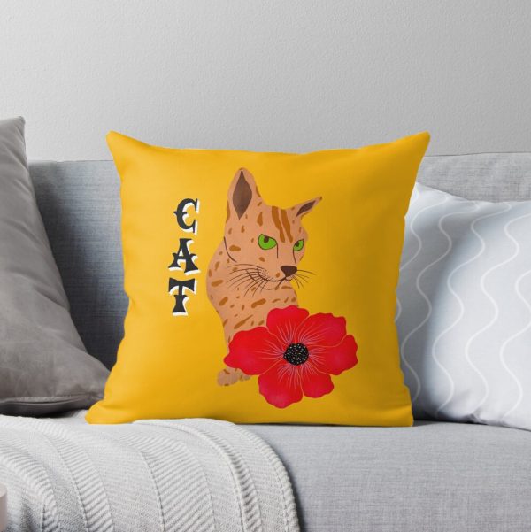 Cat pillow cover with red Flower