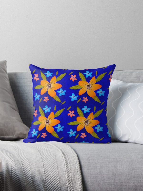 Vibrant pillow cover with flowers and leaves