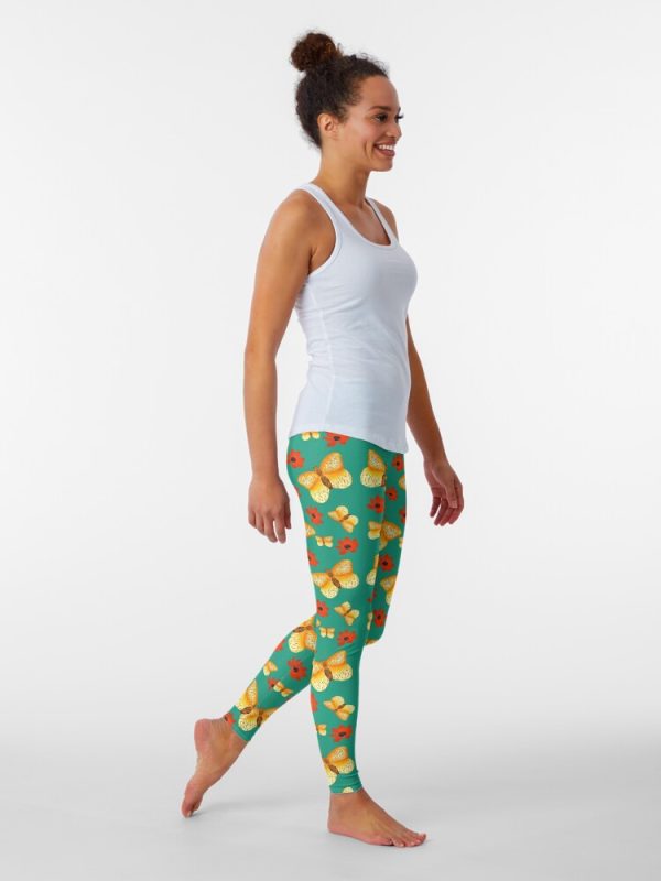 Yellow Butterflies and Red Flowers Leggings - Image 2