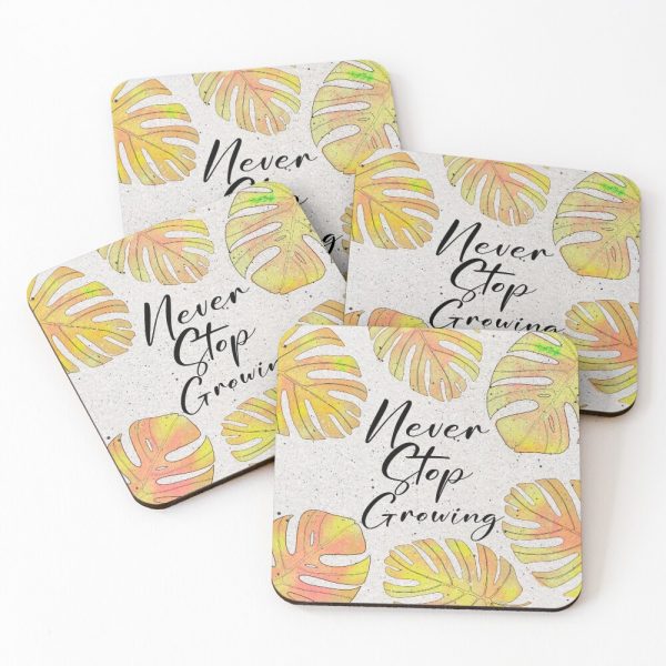 Monstera Leaf Design with inspirational Quote Coasters (Set of 4)