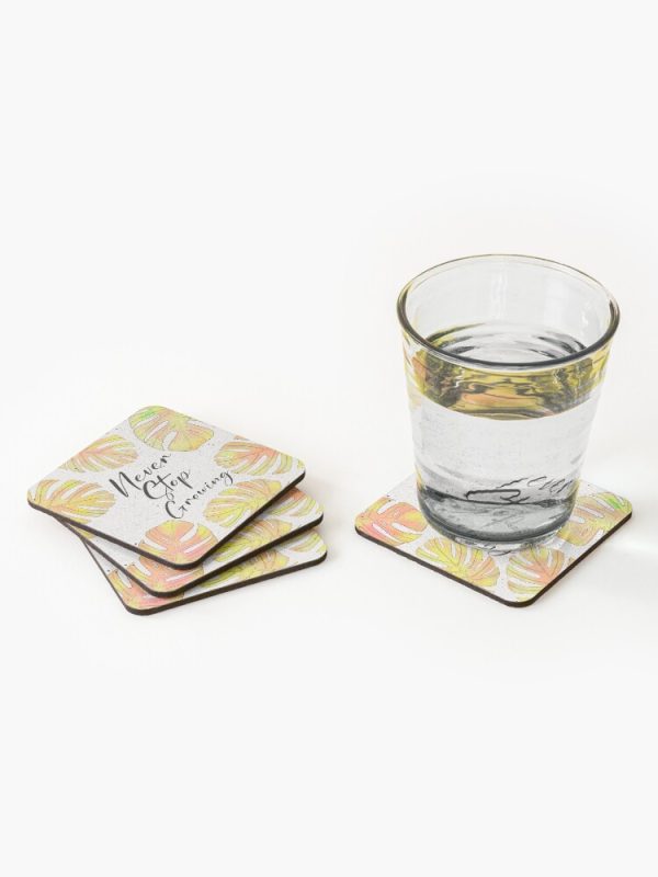 Monstera Leaf Design with inspirational Quote Coasters (Set of 4) - Image 3