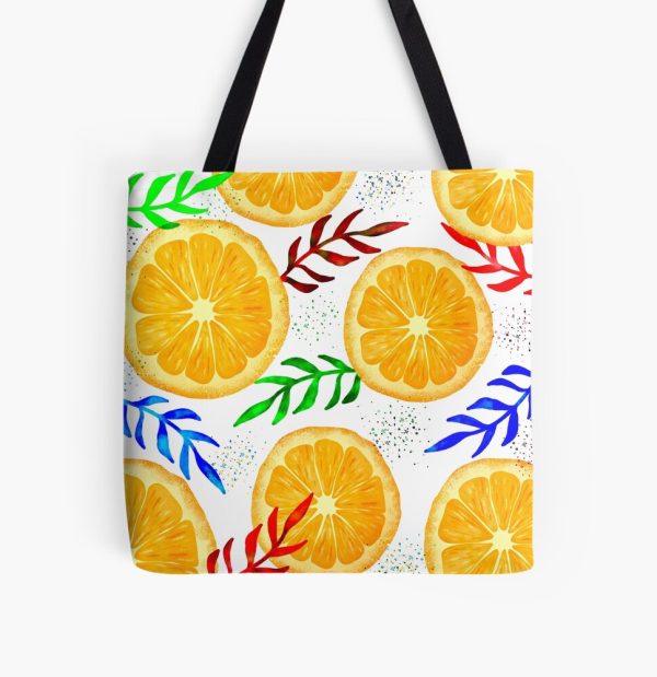 Orange Slices with colourful leaves Tote Bag - Image 2