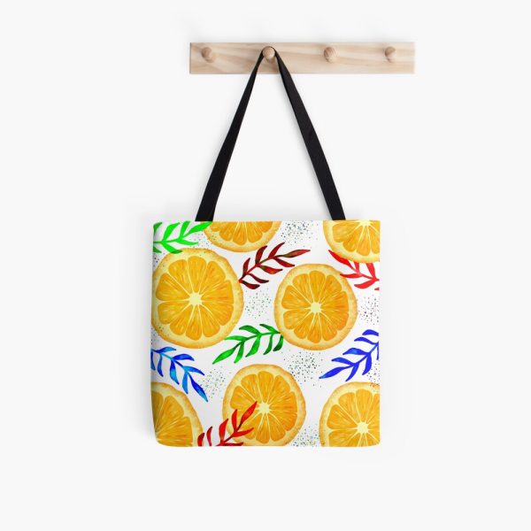 Orange Slices with colourful leaves Tote Bag