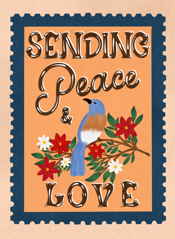 Sending Peace and Love – Vintage Bird Christmas Card - Image 5