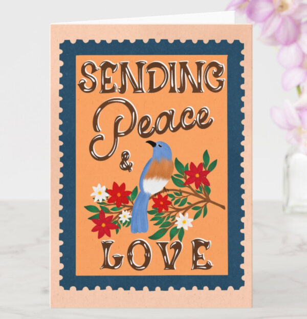 Sending Peace and Love – Vintage Bird Christmas Card - Image 2