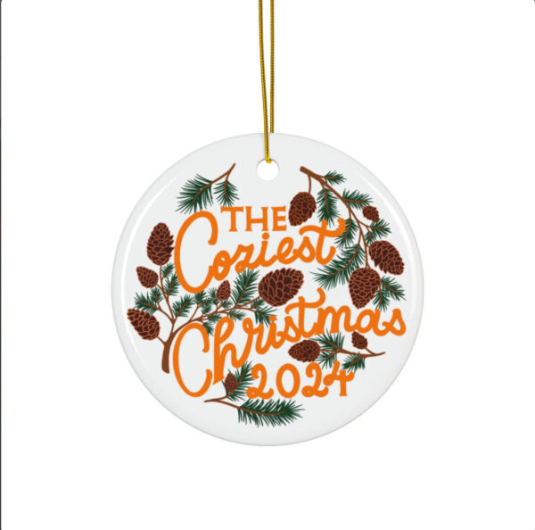 Cozy Christmas 2024 Ornament – Hand-Drawn & Hand-Lettered Design with Green Branches and Yellow Lettering - Image 2