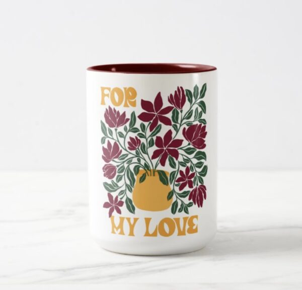 Floral Love Mug |Hand-Drawn Yellow Vase & Lettering