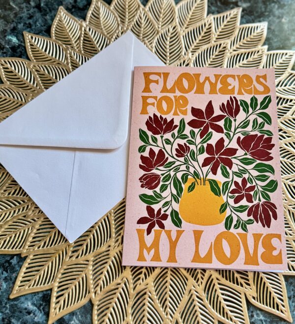 Valentine’s Day Card - “Flowers for My Love” - Artist-Designed Floral Greeting Card - Yellow Vase Design - Romantic Card for Him or Her - Image 2