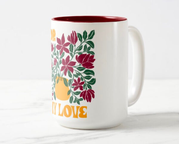 Floral Love Mug |Hand-Drawn Yellow Vase & Lettering - Image 2