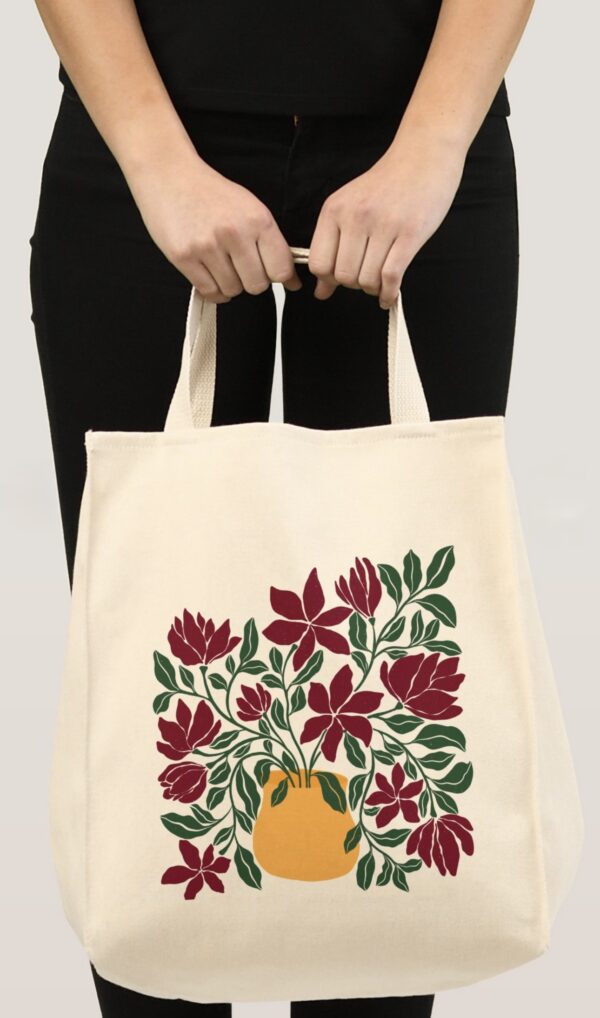 Yellow Vase Floral Tote Bag| Hand Drawn Flower Design