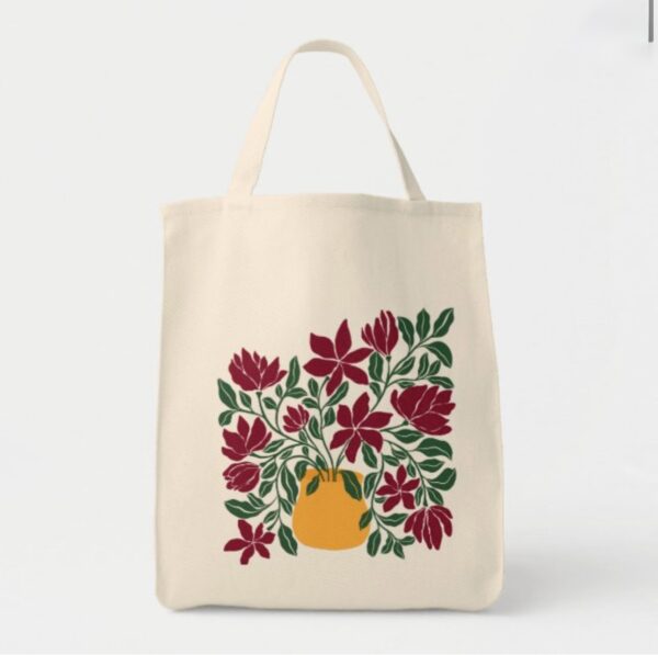 Yellow Vase Floral Tote Bag| Hand Drawn Flower Design - Image 2