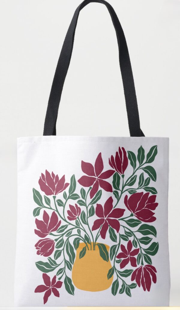 Tote bag with flowers in vase - Image 2