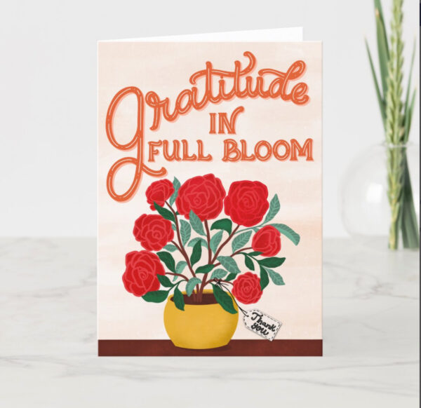 Gratitude in Full Bloom Floral Thank You Card | Hand-Drawn Vase & Flowers | Mom,Nurse, Teacher, or Caregiver Appreciation - Image 3