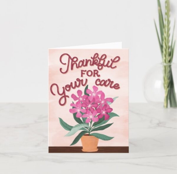 Thankful for Your Care" – Hand-Drawn Greeting Card | Nurse, Doctor, Caregiver Appreciation | Floral Thank You Card - Image 4
