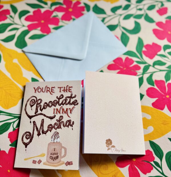 You Are the Chocolate in My Mocha – Funny Mocha Card – Coffee Pun Greeting for Couples – Cute Hand Lettered Art - Image 4