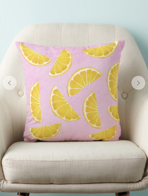 Pillow with orange juice slices on pink background - Image 5