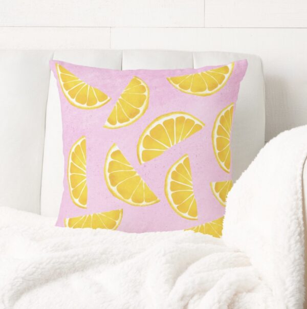 Pillow with orange juice slices on pink background - Image 6