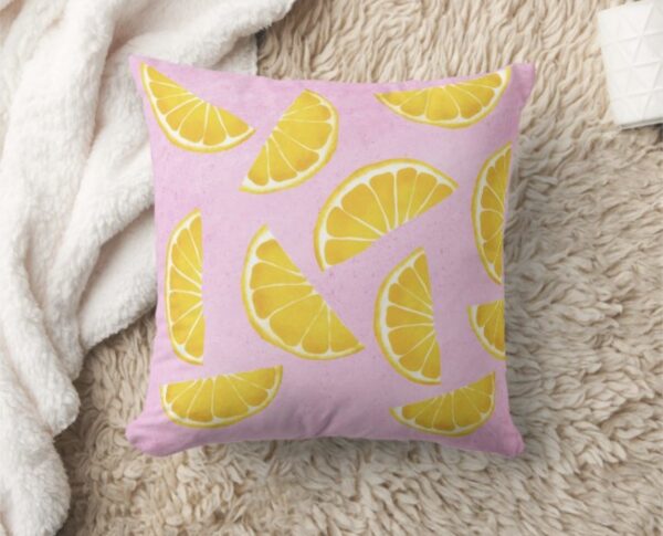 Pillow with orange juice slices on pink background - Image 3