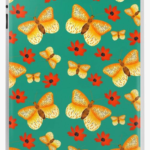 Yellow Butterflies and Red Flowers iPad Case & Skin